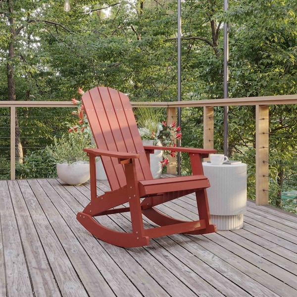 Flash Furniture Red Poly Resin Adirondack Style Rocking Chair JJ-C14705-RED-GG - main